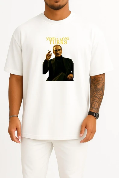 Oversize Father Of The Turks Atatürk Göğüs Tasarımlı Unisex T-Shirt - Resim 5