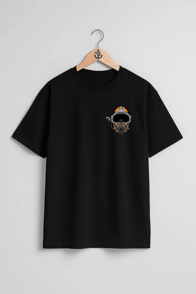 Oversize Dalgıç Başlığı - Diving Helmet Cep Tasarımlı Unisex T-Shirt - Resim 11