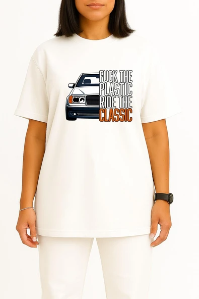 Oversize Plastik Araba Kullanma Klasik Araba Kullan Göğüs Baskılı Unisex T-Shirt - Resim 11