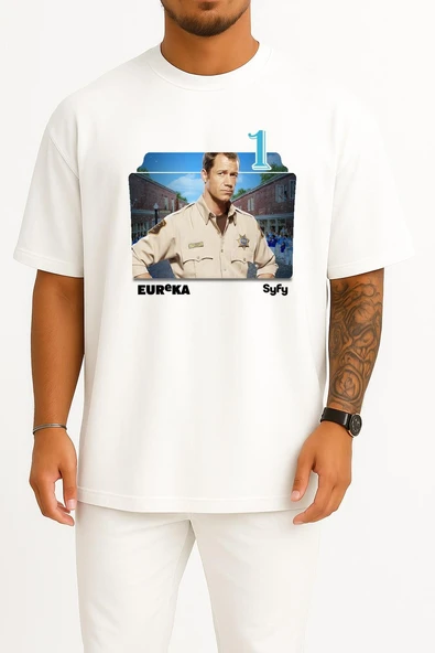 Oversize Eureka Series And Season Folder İcons, Eureka Göğüs Tasarımlı Unisex T-Shirt - Resim 3