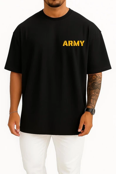 Oversize Army Cep Tasarımlı Unisex T-Shirt - Resim 9