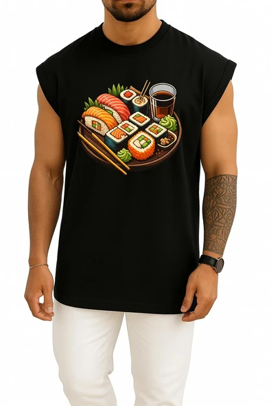 Oversize Sushi Göğüs Baskılı Atlet - Resim 11