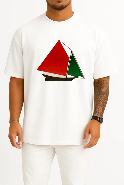 Oversize Gaza Flotilla Raid Ship To Gaz Göğüs Tasarımlı Unisex T-Shirt - Resim 3