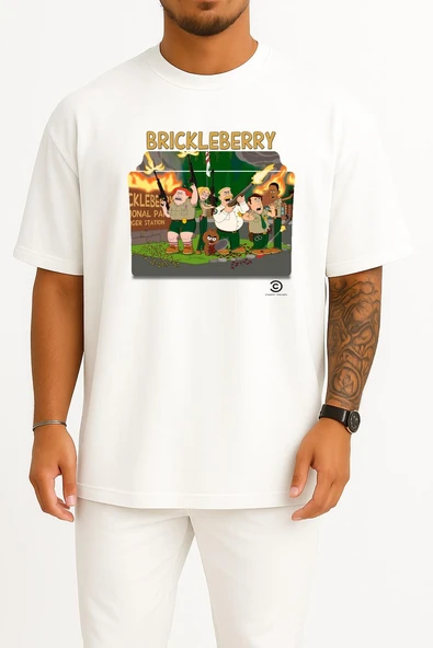 Oversize Brickleberry Series And Season Folder İcons, Brickleberry Göğüs Tasarımlı Unisex T-Shirt - Resim 5
