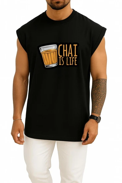 Oversize Chai İs Life Göğüs Baskılı Atlet - Resim 11