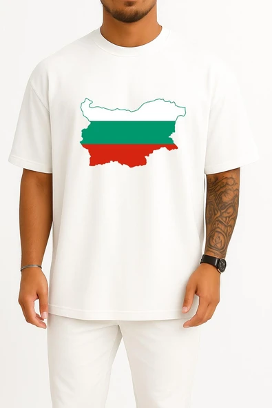Oversize Flag Of Bulgaria Map Collection Göğüs Tasarımlı Unisex T-Shirt ürün görseli