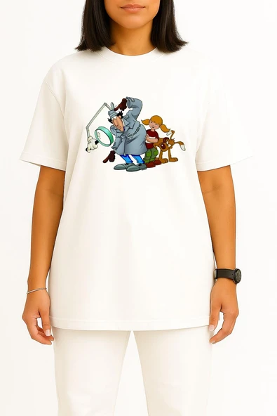 Oversize Müfettiş Gadget Çizgi Film Göğüs Tasarımlı Unisex T-Shirt - Resim 11