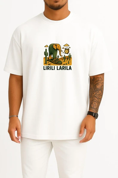 Oversize Lirili Larila Göğüs Tasarımlı Unisex T-Shirt ürün görseli