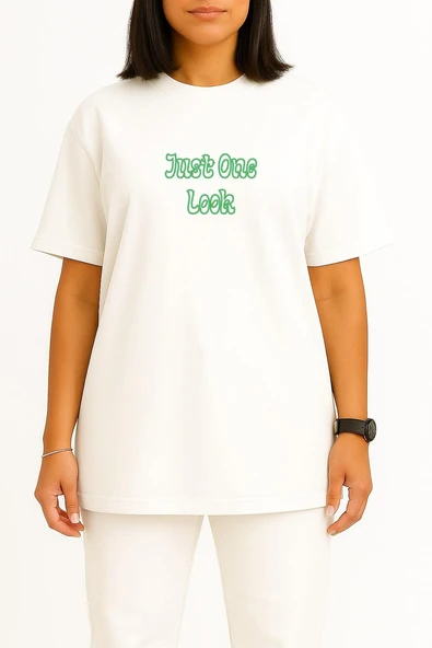 Oversize Just One Look Yabancı Dizi Göğüs Baskılı Unisex T-Shirt - Resim 8