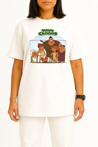 Oversize Dawn Of The Croods Göğüs Tasarımlı Unisex T-Shirt - Resim 8