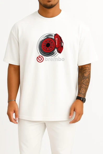 Oversize Brembo Fren Disk Ve Kaliper Göğüs Tasarımlı Unisex T-Shirt - Resim 7