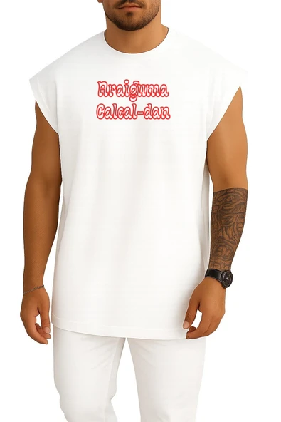 Oversize Araiguma Calcal‑Dan Anime Göğüs Baskılı Atlet - Resim 3