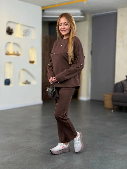 Kadın Inci Detay Modal Kumaş Ikili Takım - Resim 4