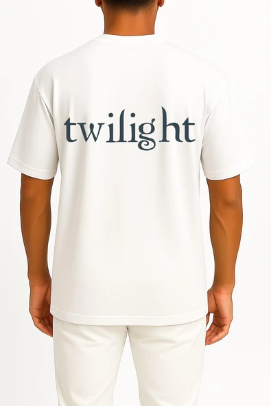Oversize Edward Cullen Bella Swan The Twilight Saga Cep ve Sırt Tasarımlı Unisex T-Shirt - Resim 2
