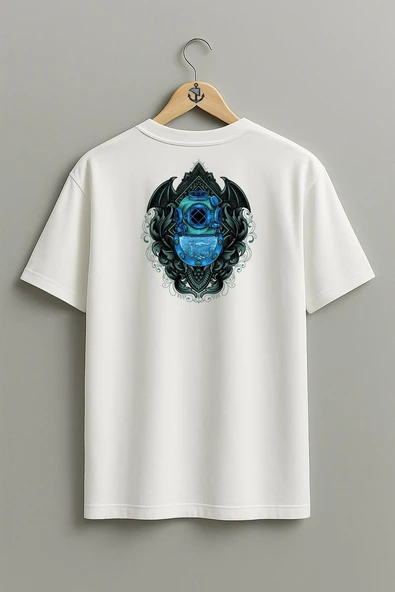 Oversize Antique Diving Helmet Dalgıç Cep ve Sırt Tasarımlı Unisex T-Shirt - Resim 11