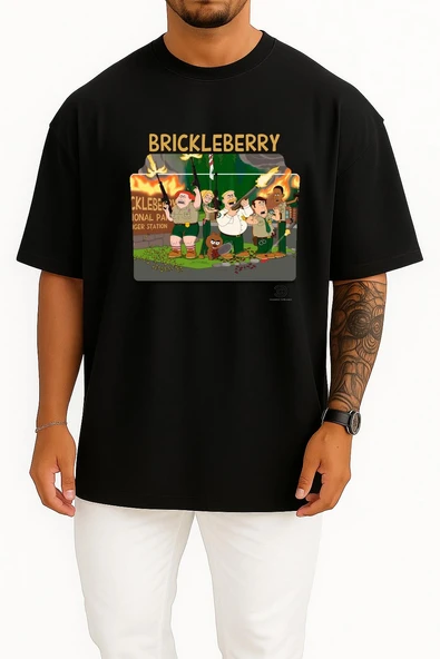 Oversize Brickleberry Series And Season Folder İcons, Brickleberry Göğüs Tasarımlı Unisex T-Shirt - Resim 9