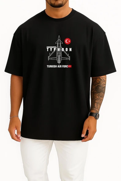 Oversize Eurofighter Typoon Turkish Göğüs Tasarımlı Unisex T-Shirt - Resim 11