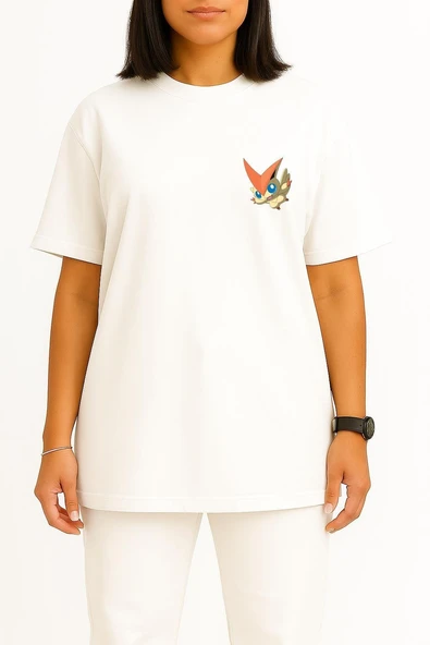 Oversize Victini Cep Baskılı Unisex T-Shirt - Resim 5