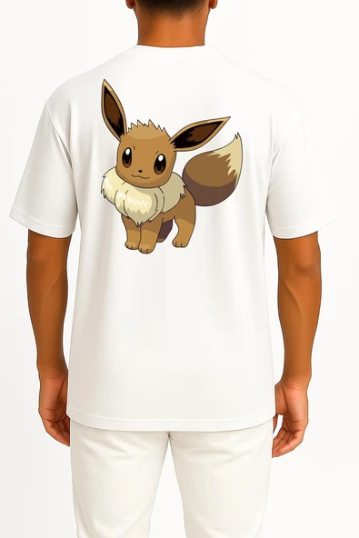 Oversize Eevee Cep ve Sırt Tasarımlı Unisex T-Shirt - Resim 2