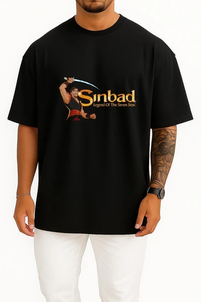 Oversize Denizci Sinbad Seven Seas Göğüs Tasarımlı Unisex T-Shirt - Resim 11