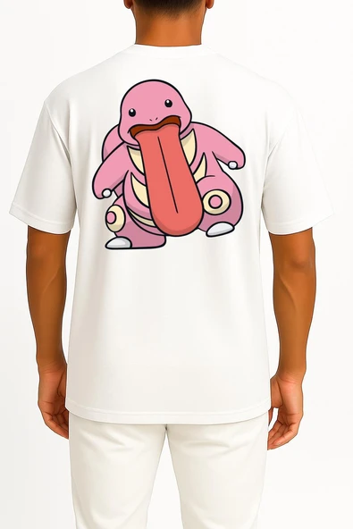 Oversize Lickitung Cep ve Sırt Tasarımlı Unisex T-Shirt - Resim 2