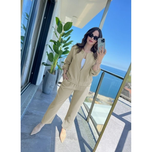 Lucky Life Kadın Uzun Kollu önden Fermuarlı Modal Ceket Ve Pantolon Ikili Takım - Resim 2