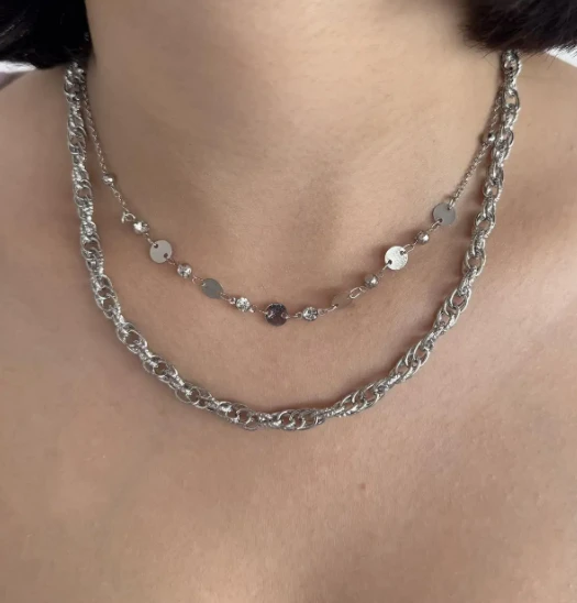 Gümüş Renk İkili Kolye ürün görseli 1