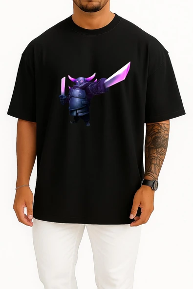 Oversize Pekka Clash Of Clans Göğüs Tasarımlı Unisex T-Shirt - Resim 9