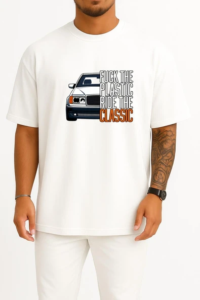 Oversize Plastik Araba Kullanma Klasik Araba Kullan Göğüs Baskılı Unisex T-Shirt - Resim 7