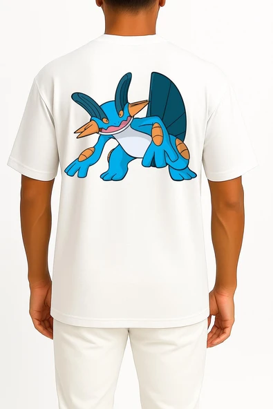 Oversize Swampert Cep ve Sırt Tasarımlı Unisex T-Shirt - Resim 12