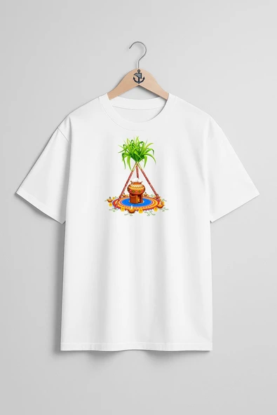 Oversize Şeker Kamışı Göğüs Tasarımlı Unisex T-Shirt - Resim 3