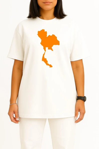 Oversize Tayland Haritası Göğüs Baskılı Unisex T-Shirt - Resim 11