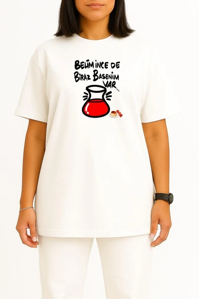 Oversize Belim İnce De Biraz Basenim Var Göğüs Tasarımlı Unisex T-Shirt - Resim 5