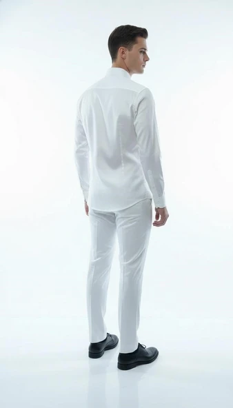 Erkek Klasik Slim Fit Gömlek – Nefes Alan Kumaş, Şık Ofis Gömleği, Beyaz/Siyah ürün görseli