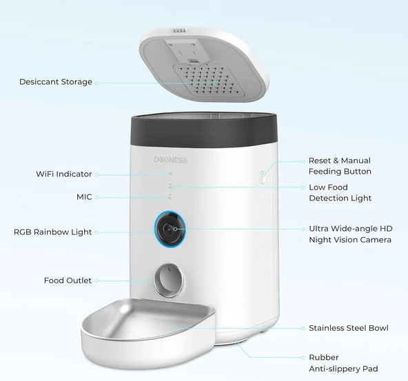 Dogness F10A Kameralı Otomatik Mama Kabı - 1080p HD, Wi-Fi Bağlantılı, 3.6 Litre - Resim 3