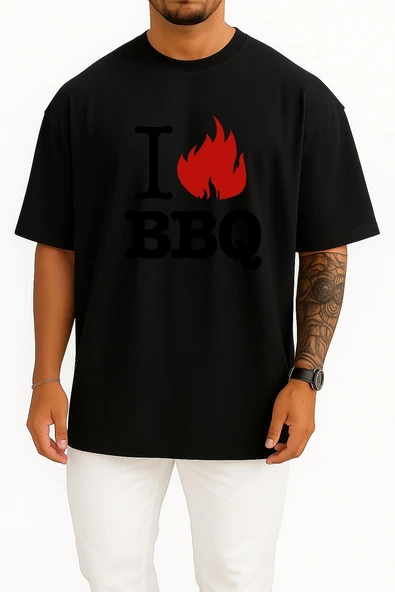 Oversize Barbecue Grill T-Shirt Babb Bros Bbq Göğüs Tasarımlı Unisex T-Shirt - Resim 9
