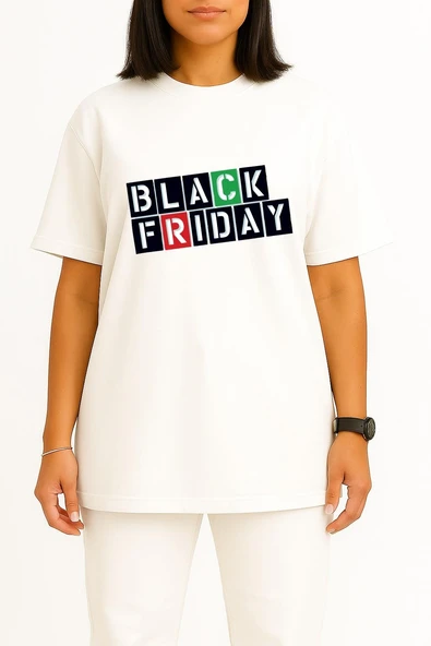 Oversize Black Friday Cyber Monday Discounts Göğüs Tasarımlı Unisex T-Shirt - Resim 11