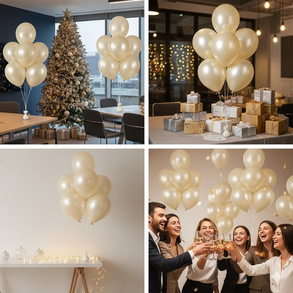 10 Adet Krem Parıltılı Metalik Balonlar ✨ Parti & Kutlama Paketi - Resim 4