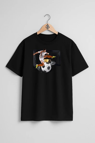 Oversize Kaleci Futbol Topu Ve Kupa Göğüs Tasarımlı Unisex T-Shirt - Resim 9
