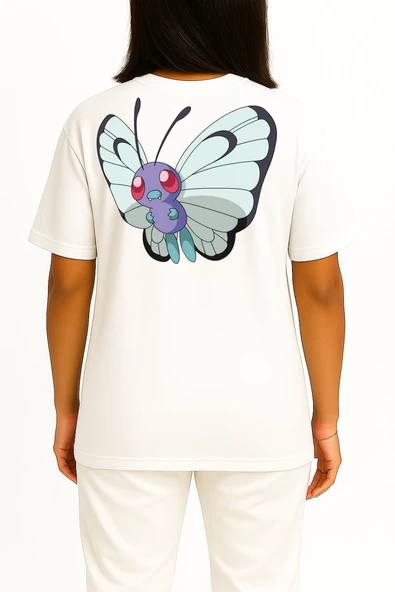 Oversize Butterfly Cep ve Sırt Tasarımlı Unisex T-Shirt - Resim 4