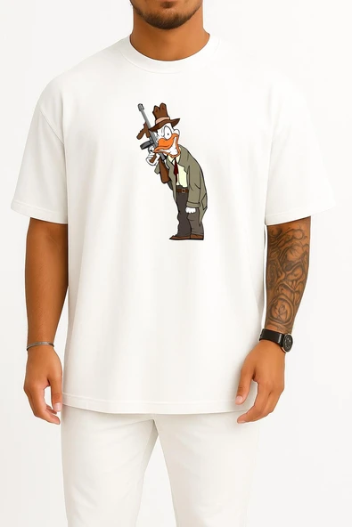 Oversize American Pekin Duck Mallard Bird, Gangster Göğüs Tasarımlı Unisex T-Shirt ürün görseli 1