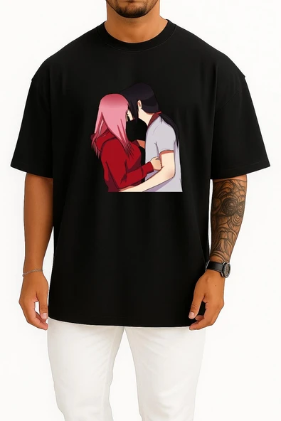 Oversize Sakura Haruno Itachi Uchiha Sasuke Uchiha Madara Uchiha Orochimaru Göğüs Tasarımlı Unisex T-Shirt - Resim 9