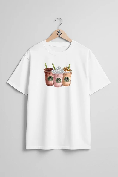 Oversize Latte Coffe Sbucks Kahve Göğüs Tasarımlı Unisex T-Shirt ürün görseli 1