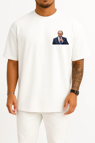 Oversize Vladimir Putin Cep Tasarımlı Unisex T-Shirt - Resim 3