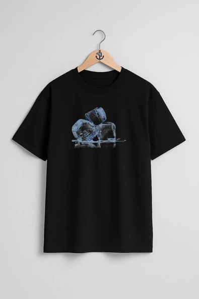 Oversize 3 Adet Buz Küpü Göğüs Tasarımlı Unisex T-Shirt - Resim 11