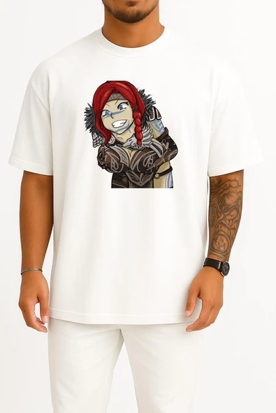 Oversize Guild Wars 2 Smite 2 Prototype Göğüs Tasarımlı Unisex T-Shirt - Resim 5