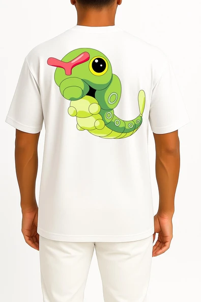 Oversize Caterpie Cep ve Sırt Tasarımlı Unisex T-Shirt - Resim 2