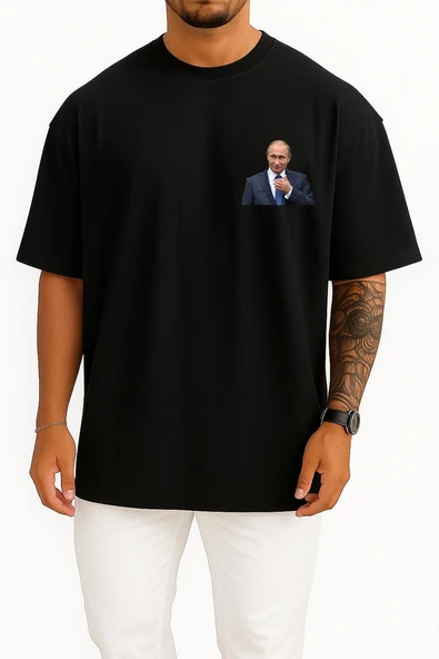 Oversize Vladimir Putin Cep Tasarımlı Unisex T-Shirt - Resim 11