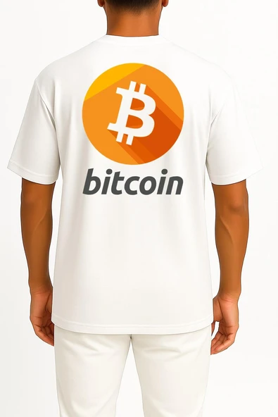 Oversize Logo Bitcoin Graphics Dark Web Bmp File Format Cep ve Sırt Tasarımlı Unisex T-Shirt - Resim 11