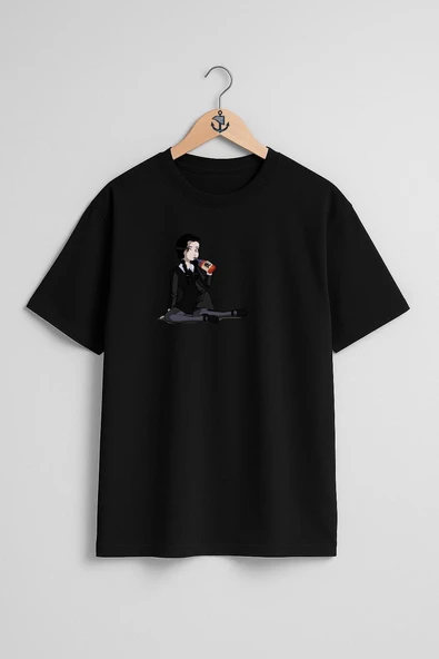 Oversize Wednesday Addams Morticia Addams Thing Drawing Göğüs Tasarımlı Unisex T-Shirt - Resim 9